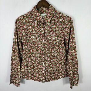 LOFT Floral Button Up Shirt Womens 6 Cotton Long Sleeve Cottage Romantic Office